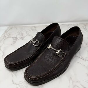 Ferragamo Dark Brown Leather Loafers - Classic Slip-On Dress Shoes